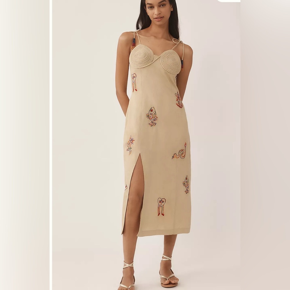 BNWT Farm Rio x Anthropologie Embroidered Linen Blend Dress